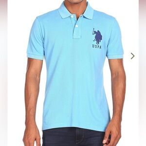 $32 New Mens POLO ASSN USPA Teal Aquamarine Button Collar BIG PONY Polo Shirt XL
